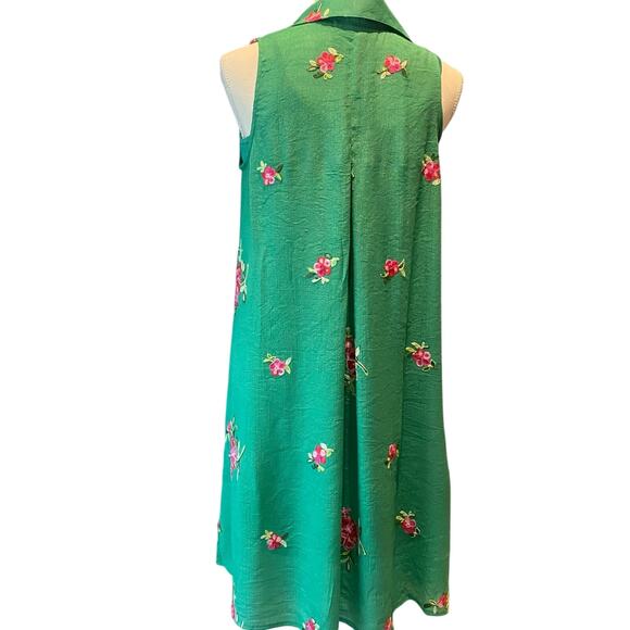 Boho Fairy Cottage Green Shirt dress with embroidered flowers Small Hope Springs - Picture 2 of 5